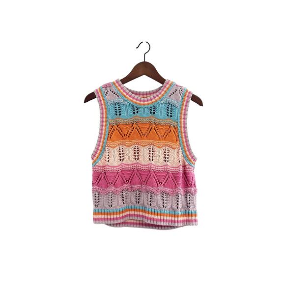 Zara Multicolor Stripe Crochet Open Knit Cropped Sleeveless Top - Picture 5 of 7